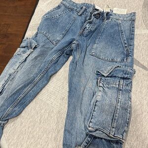 Zara Women's Light Blue Cargo Jeans